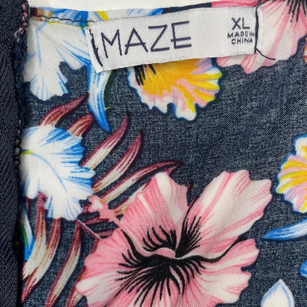 MAZE Tropical Floral Romper Lace Waist XL Navy Blue